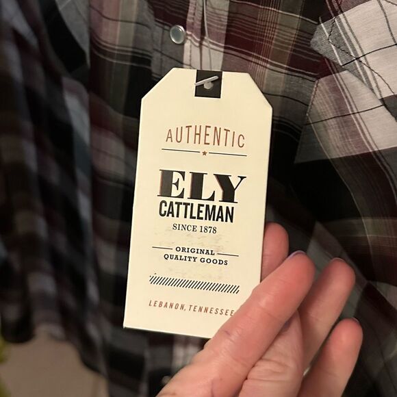 Ely Cattlemen Mens Long Sleeve Plaid Pearl Snap Western Long Sleeve Shirt - Picture 4 of 6